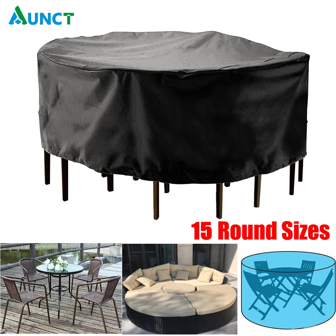 Round Outdoor Garden Furniture Cover Waterproof Patio Table Chair Sofa Rain Snow Dust Protector