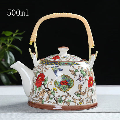 Porcelain Teapot with Strainer Net High Capacity 500 900ML Traditional Retro Ceramic Tea Set