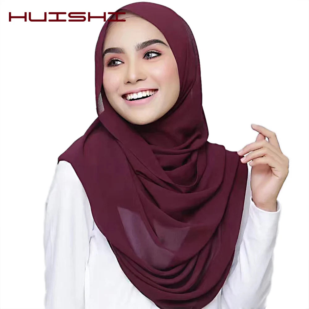 Muslim Chiffon Hijab Women Bubble Chiffon Scarf For Women Ladies Veil Muslim Islam Solid Color Malaysia Wrap Scarves