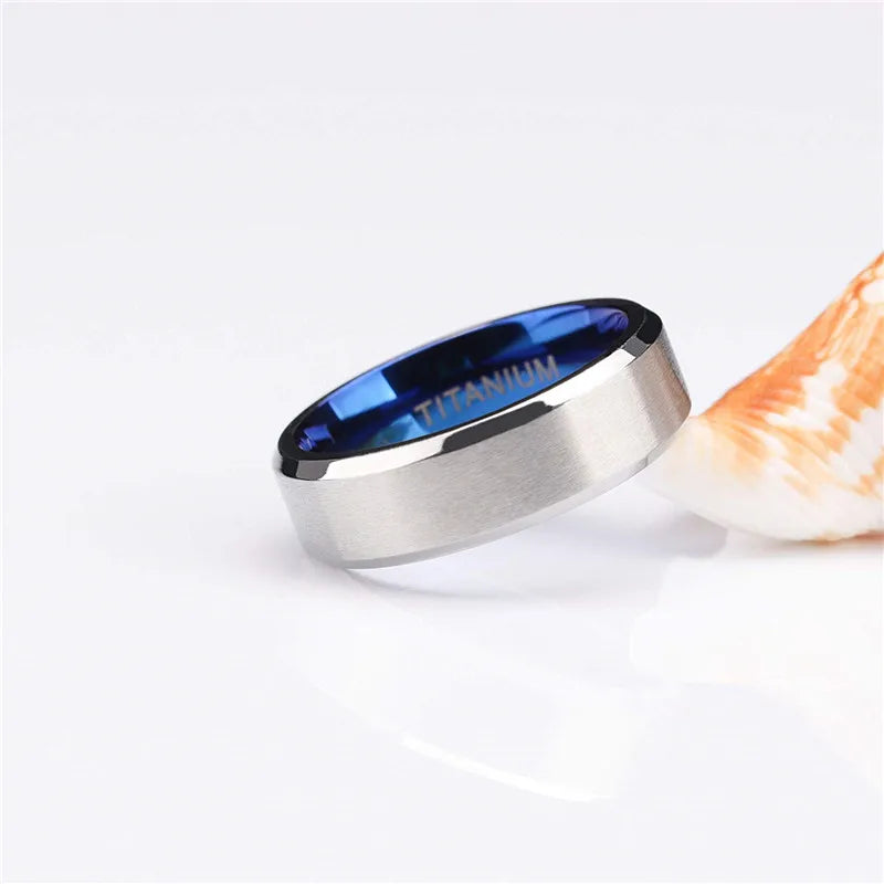 100% Pure Titanium Men Women Ring Silver Color Blue Inside Classic 4/6mm Wedding Rings