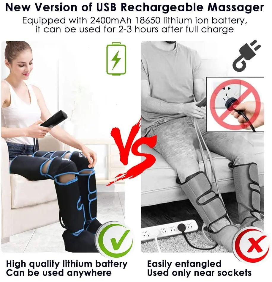 USB Foot air pressure leg massager promotes blood circulation, body massager, muscle relaxation, lymphatic drainage device 360°