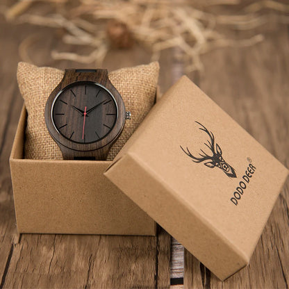 Black Men Wristwatch Quartz Wooden Watch Logo Designs Special Gift With Leather Band Wood Watches