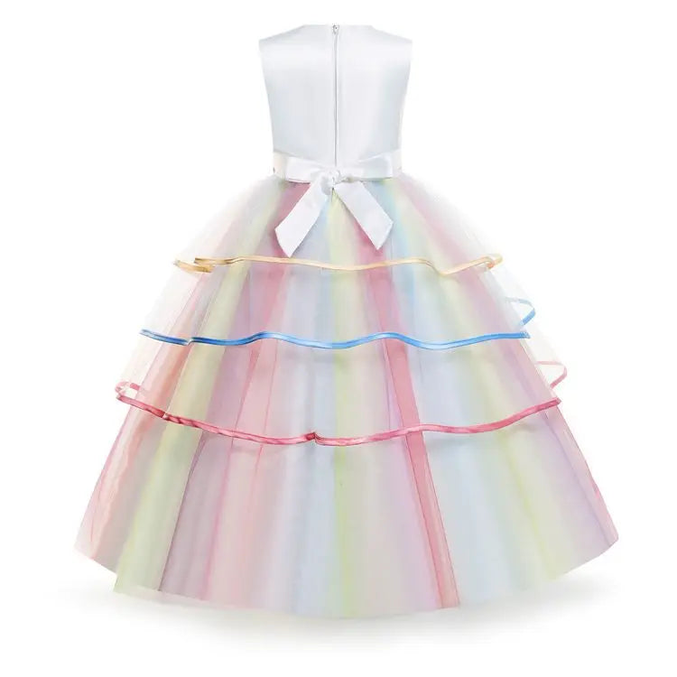 Unicorn Flower Applique Princess Ball Gown Dress