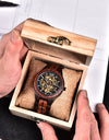 Automatic Self-Wind Watch for Men Wood Red Sandalwood Wristwatches Male Waterproof In Wooden Box