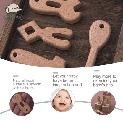 4PC Beech Wood Tools Blocks Baby Toys Montessori DIY Educational Toy Toddler Creative Wrench Tool Shape Teething Toys For Kids