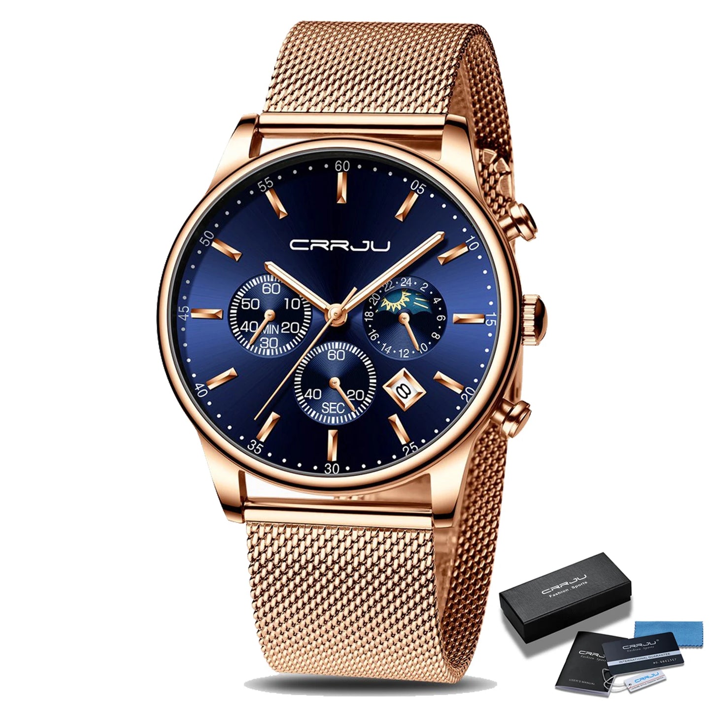 Relogio Masculino Luxury Quartz Watch for Men Blue Dial Watches Sport Watches Chronograph Clock Mesh Belt Wrist Watch