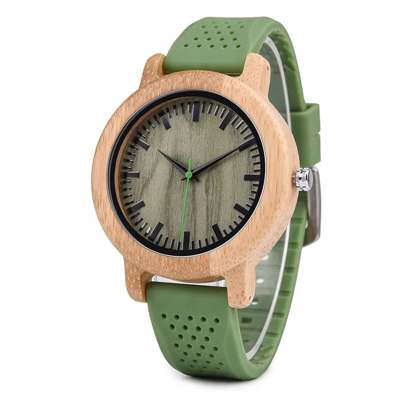 Wooden Watch Simple Casual Silicone Strap Quartz Wrist watch