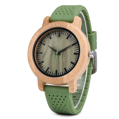 Wooden Watch Simple Casual Silicone Strap Quartz Wrist watch