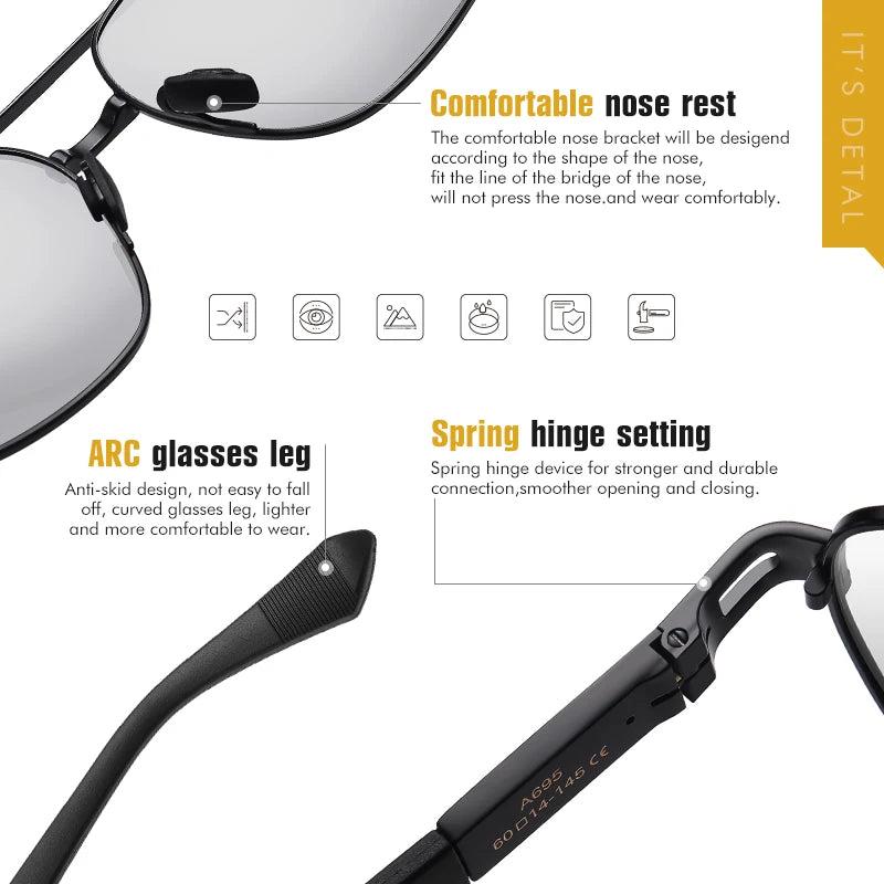 UV400 Polarized Photochromic Driving Sunglasses for Men and Women