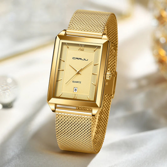 Watch Men Top Brand Luxury Square Golden Quartz Stainless Steel Waterproof Wrist Watch Relogio Masculino