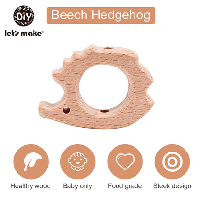 10PC Baby Wooden Teether Animal Beads Beech Rodent Star DIY Pacifier Chain Teething Bracelet Accessories Montessori Newborn Gift