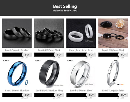 6mm 8mm Black Ceramic Ring Men Wedding Band Engagement Rings