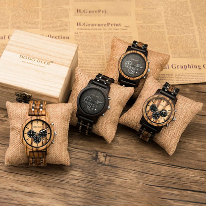 Watches Japanese Quartz Wooden Wristwatch Chronograph Top Brand Luxury Stopwatch Auto Date