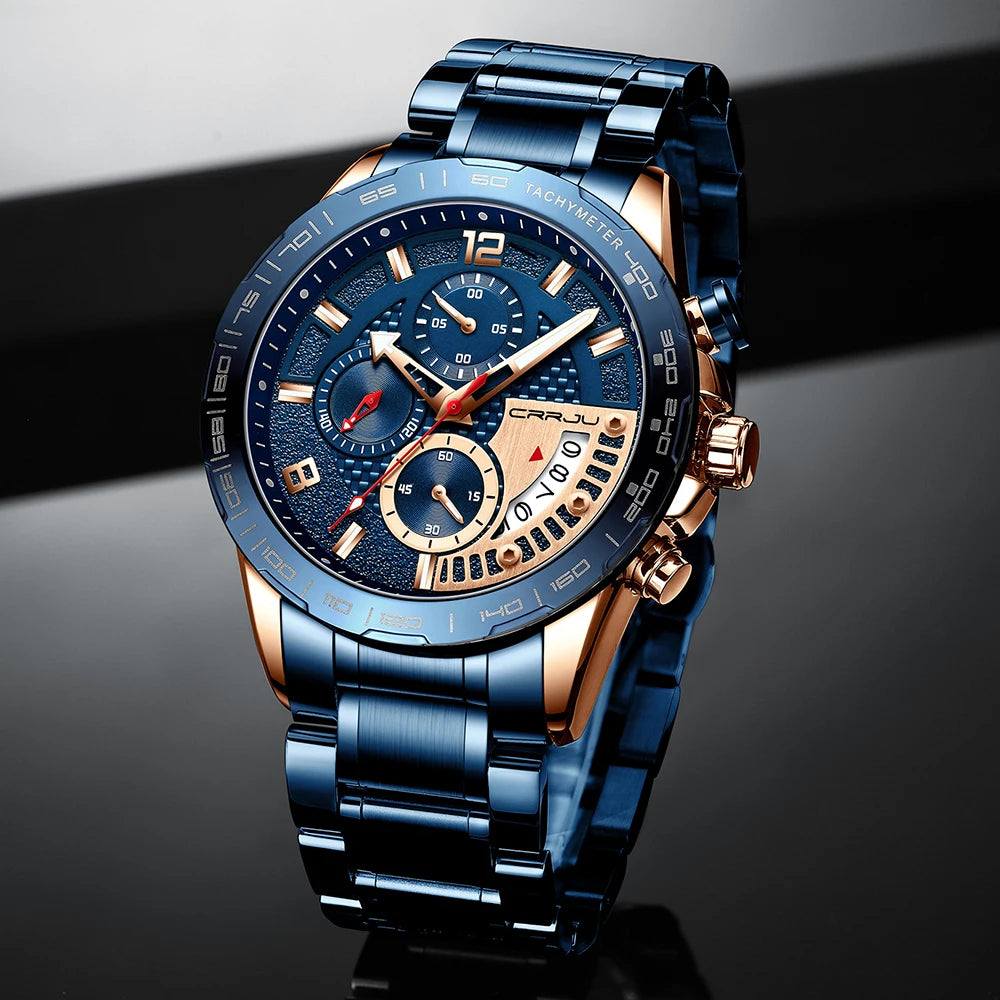 Mens Watches Fashion Stainless Steel Business Watch Luxury Luminous Waterproof Chronograph Quartz Watch Relogio Masculino