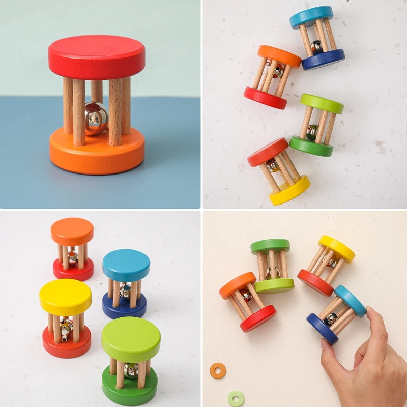 Color Wooden Rattles Toy 0-12 Months Baby Hearing Training Game Early Educational Toys Infant Toddler Hand Bell Toy