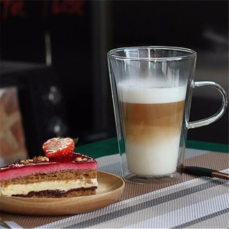 200ml 400ml Heat Resistance Double Wall Glass Cappuccino Coffee Mug With Handle Tea Milk Juice Cup Water Beer Mug Drinkware