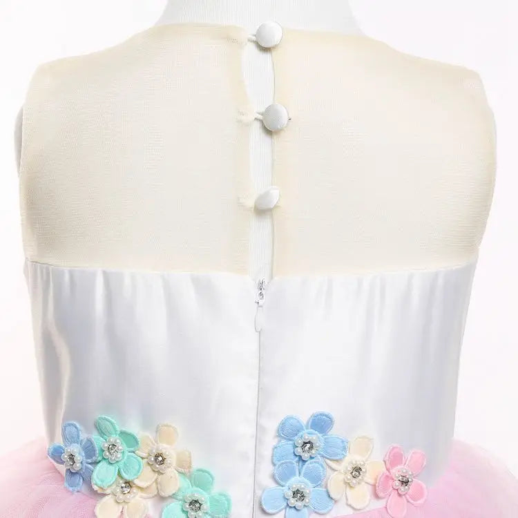 Unicorn Flower Applique Princess Ball Gown Dress