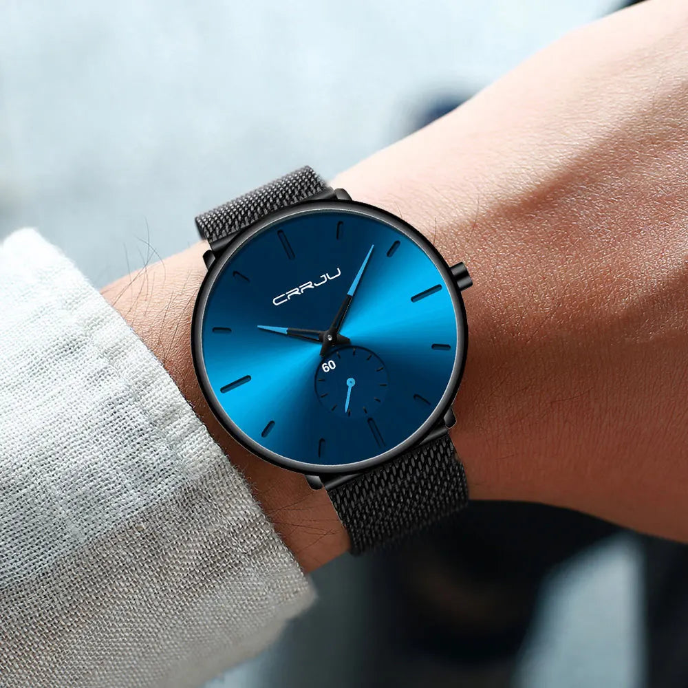 Fashion Blue Men Watch Top Luxury Brand Minimalist Ultra-thin Quartz Watch Casual Waterproof Clock Relogio Masculino