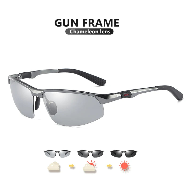 Aluminum Rimless Photochromic Polarized UV400 Driving Sunglasses for Men Women