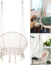Nordic Style Round Hammock Swing Chair Safety Hanging Hammock Rope Hanging Garden Seat Beige Knitting Rope Swing Balcony Chair