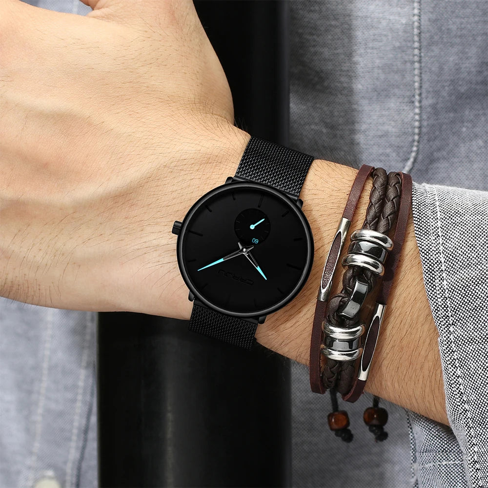 Fashion Blue Men Watch Top Luxury Brand Minimalist Ultra-thin Quartz Watch Casual Waterproof Clock Relogio Masculino