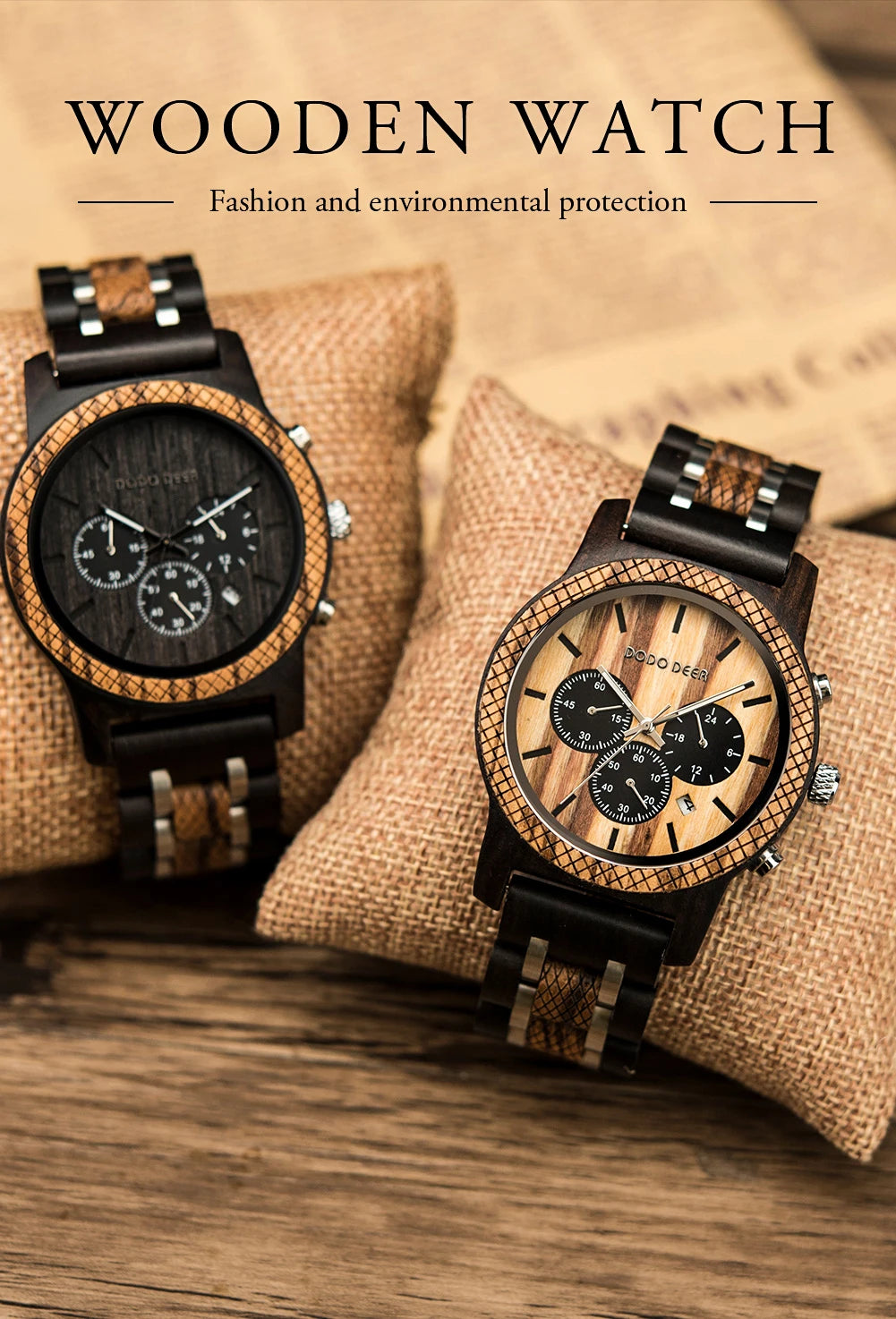 Watches Japanese Quartz Wooden Wristwatch Chronograph Top Brand Luxury Stopwatch Auto Date