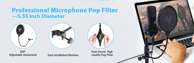 Microphone Pop Filter Metal Pop Filter Shield Double Layer Windscreen Popfilter For USB Microhone Podcast Microphone