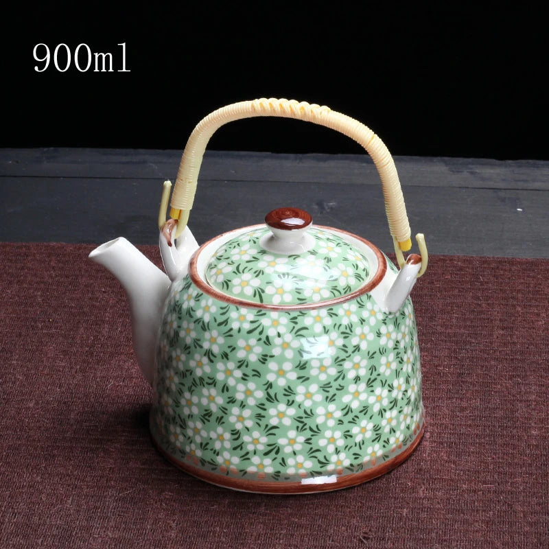 Porcelain Teapot with Strainer Net High Capacity 500 900ML Traditional Retro Ceramic Tea Set