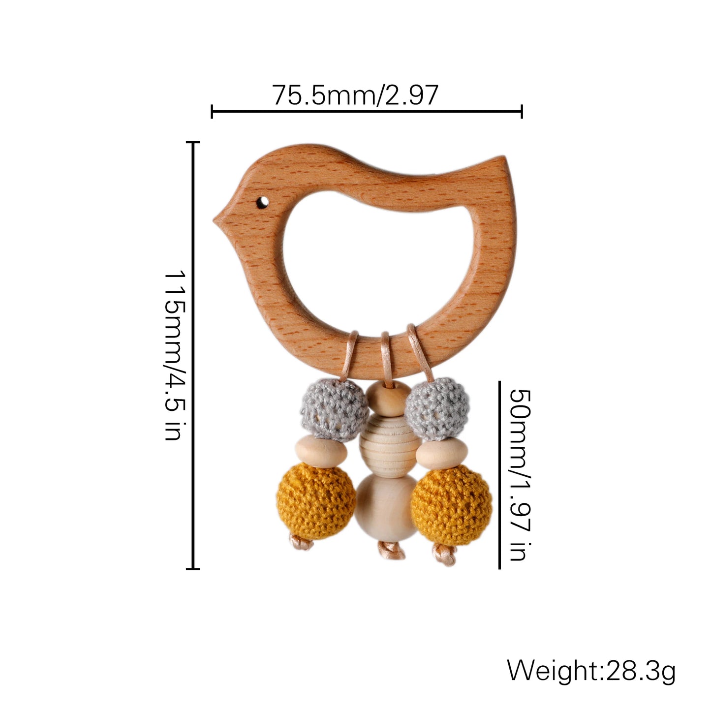 Let's Make 1pc Baby Teether Toys Wooden Animals Birds Pendant Olive Oil Beech Wood Crochet Beads Baby Rattle Stroller Kids Gifts