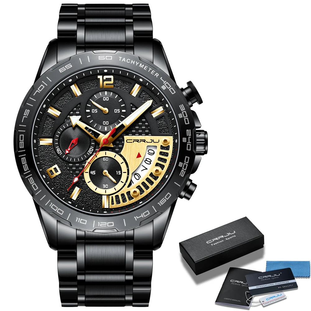 Mens Watches Fashion Stainless Steel Business Watch Luxury Luminous Waterproof Chronograph Quartz Watch Relogio Masculino