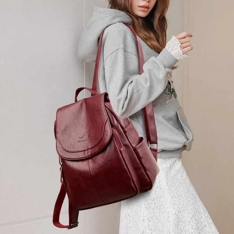 Soft Leather Backpacks Vintage Female Shoulder Bags Casual Travel Ladies Bagpack School Bags