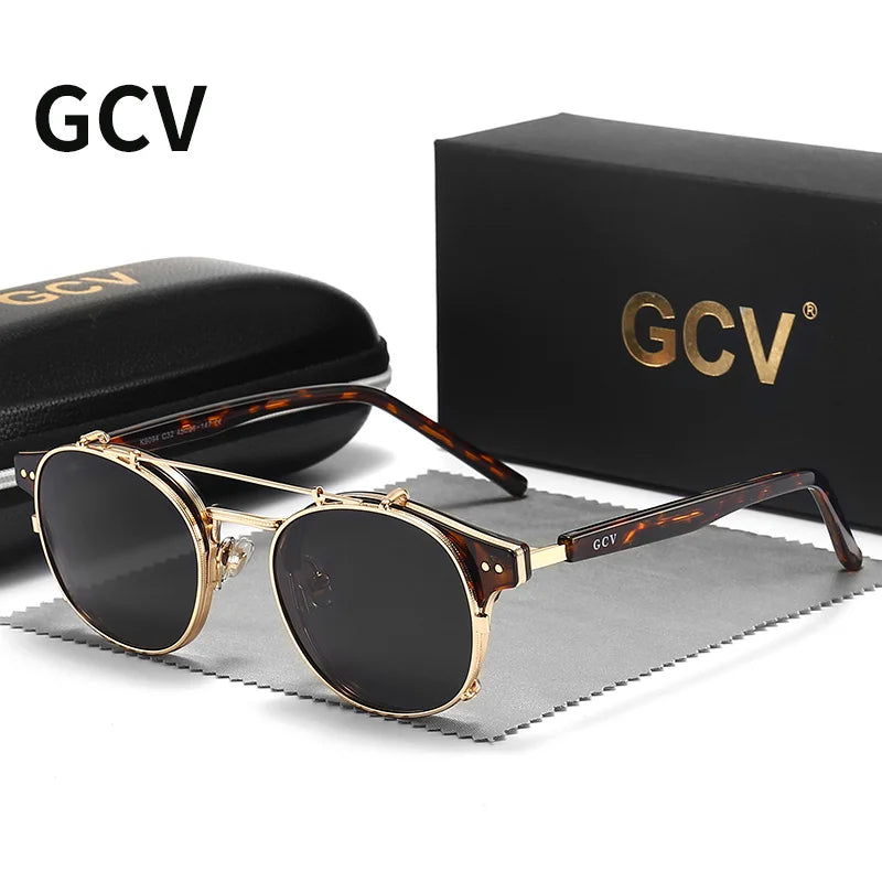 Double Layer Removable Lens Polarized UV400 Gothic Retro Steampunk Sunglasses for Men Women