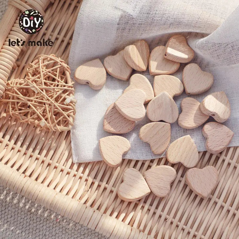 Let's Make 10pc Baby Teether Wooden Beads BPA Wooden Rodent Animal Heart Shape Teething Bead DIY Baby Pacifier Chain Accessories