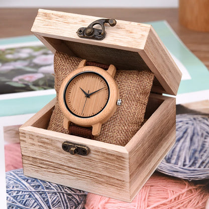 Bamboo Wooden Quartz Wristwatch for Lover Nylon Strap Couple Customize Watches