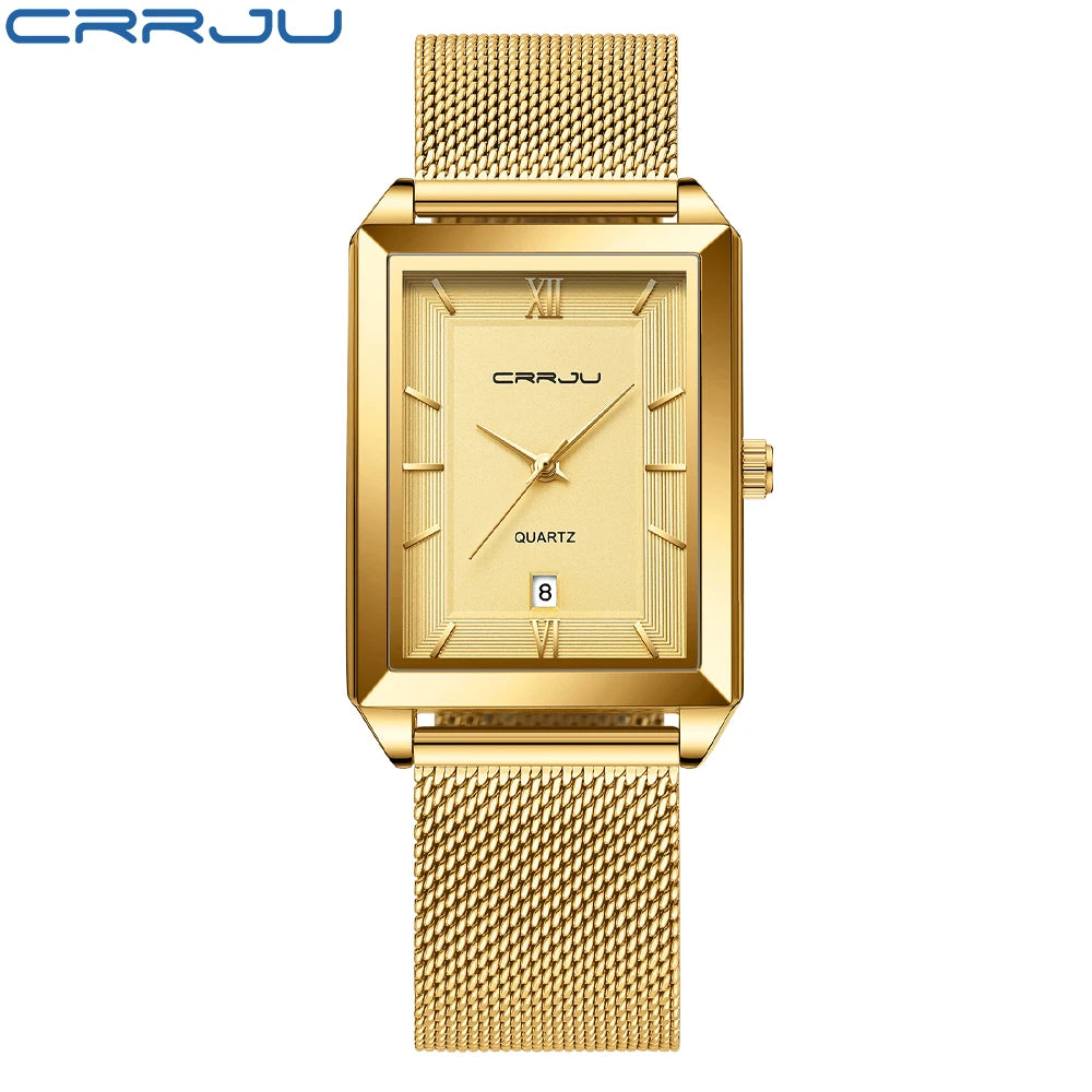 Watch Men Top Brand Luxury Square Golden Quartz Stainless Steel Waterproof Wrist Watch Relogio Masculino