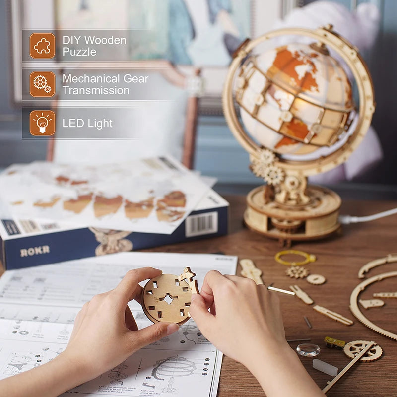 Luminous Wooden Globe Light Night 3D Puzzle Games