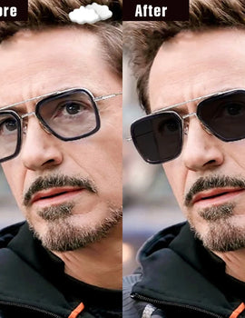 Photochromic Polarized Tony Stark Square Sunglasses for Men Steampunk Driving Glasses