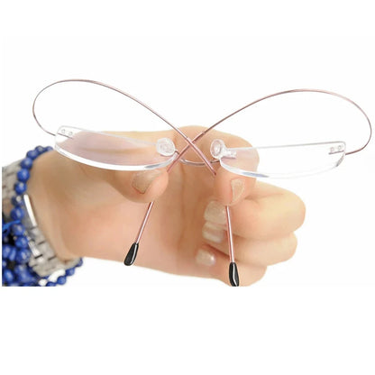 Titanium Alloy Rimless Reading Glasses Light Square Flexible Blue Proof Glasses Frame Women Anti-Blue Ray Glasses Men