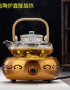 Bamboo-wood Glass Tea-making Teapot Hand-thickened Tea Pot with Filter Liner Flower Can Be Heated By Electric Pottery Oven