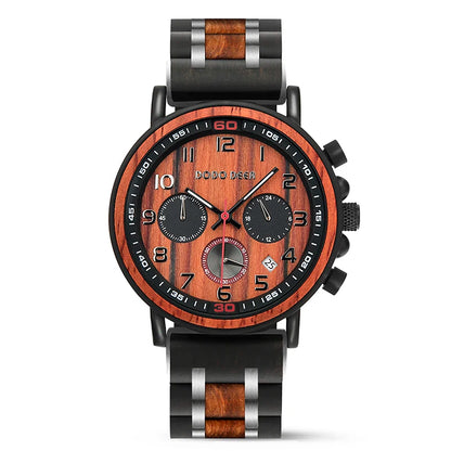 Fashion Classic Watches Wooden Red Sandalwood Quartz Wristwatch Male Chronograph Waterproof Auto Date