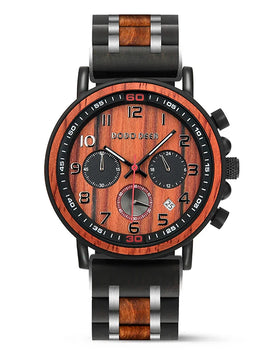 Fashion Classic Watches Wooden Red Sandalwood Quartz Wristwatch Male Chronograph Waterproof Auto Date