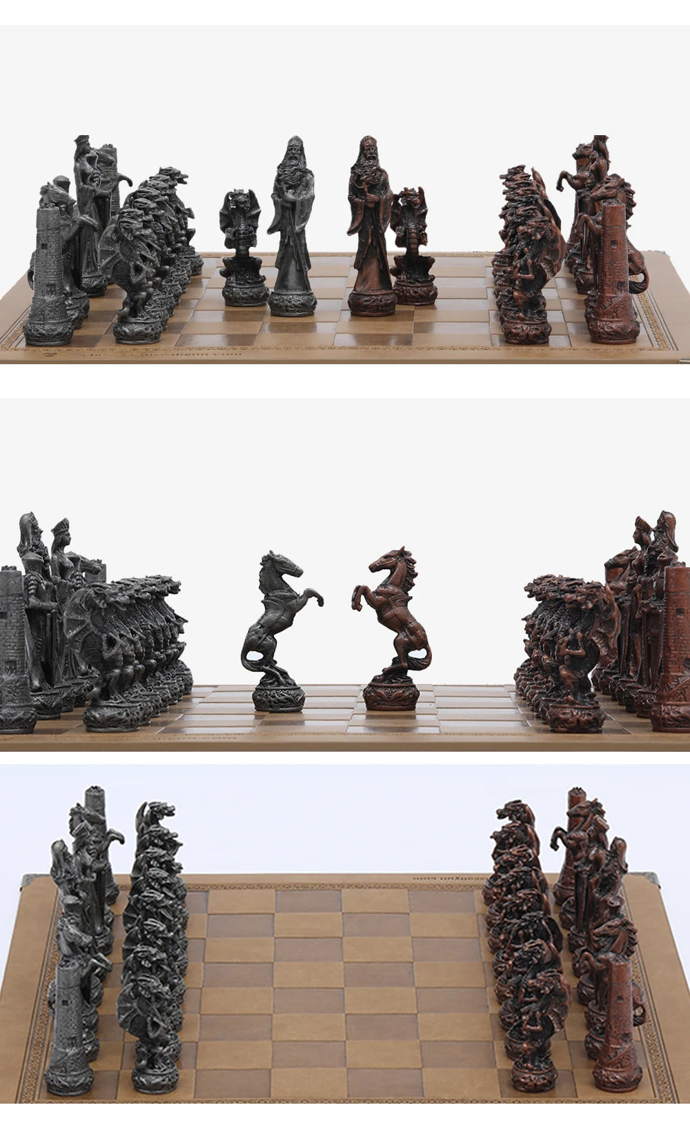 Luxury Metal Chess Set with Leather Board – Dragon Soldier Theme