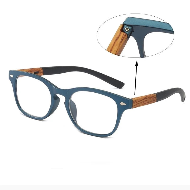 Square Retro Vintage Wood Reading Glasses Men Dioptric Glasses Women Glasses For Sight Plus Wood Grain +1.5+2+3.5+4