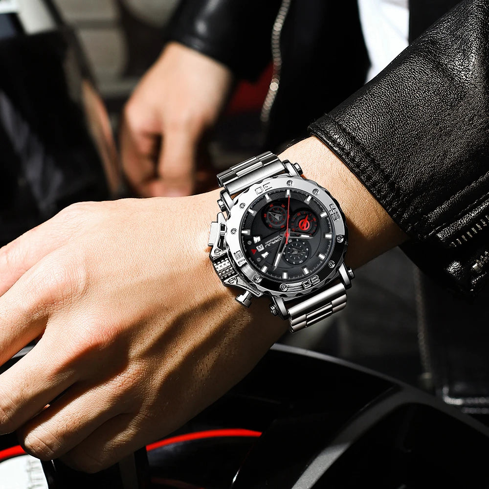 Watch for Men Top Brand Luxury Big Dial Stainless Steel Waterproof Chronograph Wristwatches with Date Relogio Masculino