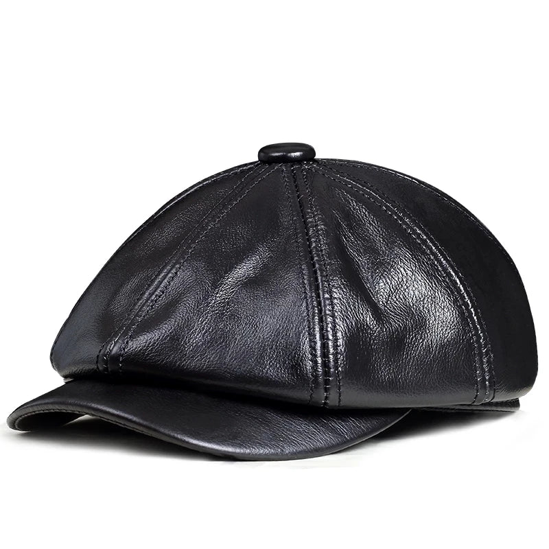 Genuine Leather Hat Cap belt Cowhide beret Warm winter cotton men padding hunting hat ear flap