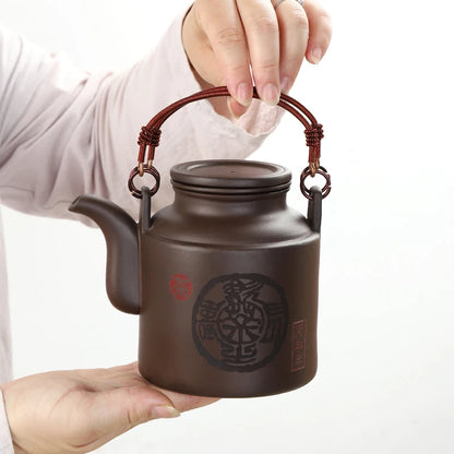 Chinese Purple Clay Tea Pot Chinese Kung Fu Large Capacity With Filter Handle Hand-painted Teapot Kettle Set