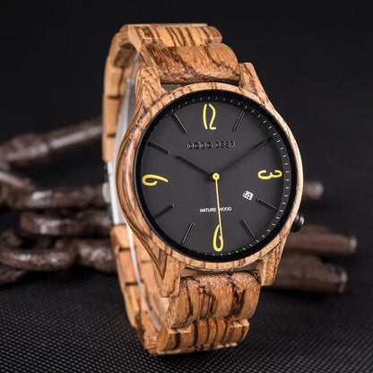 Wooden Wristwatch Wrist Band Man Luxury Calendar Quartz  Simple Date Display Wood Watch