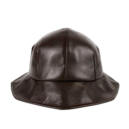 Winter Genuine Leather Hat For Women Korean British Bud Shape Big Brim Basin Caps Japanese Female White Fisherman Top Fedoras