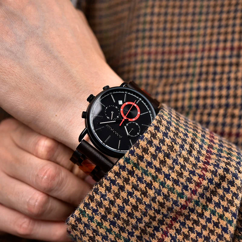 Handmade Wood Watch Japanese Quartz Wristwatches Metal Stainless Steel Timeless Chronograph Auto Date