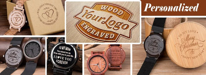 Black Men Wristwatch Quartz Wooden Watch Logo Designs Special Gift With Leather Band Wood Watches